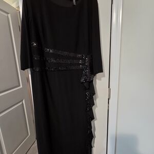 R&M Richards Black Long Sleeve Sequin Detail Jersey knit evening Gown